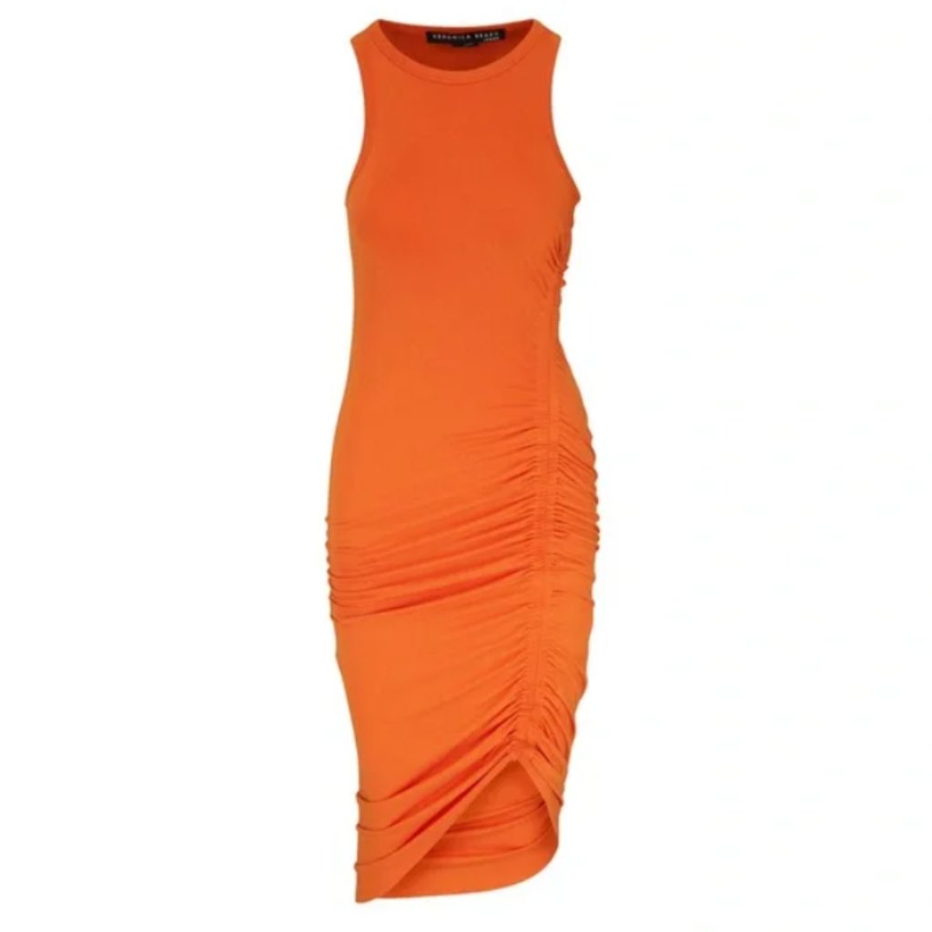 Veronica Beard Haylee Side Ruched Asymmetric Orange Dress